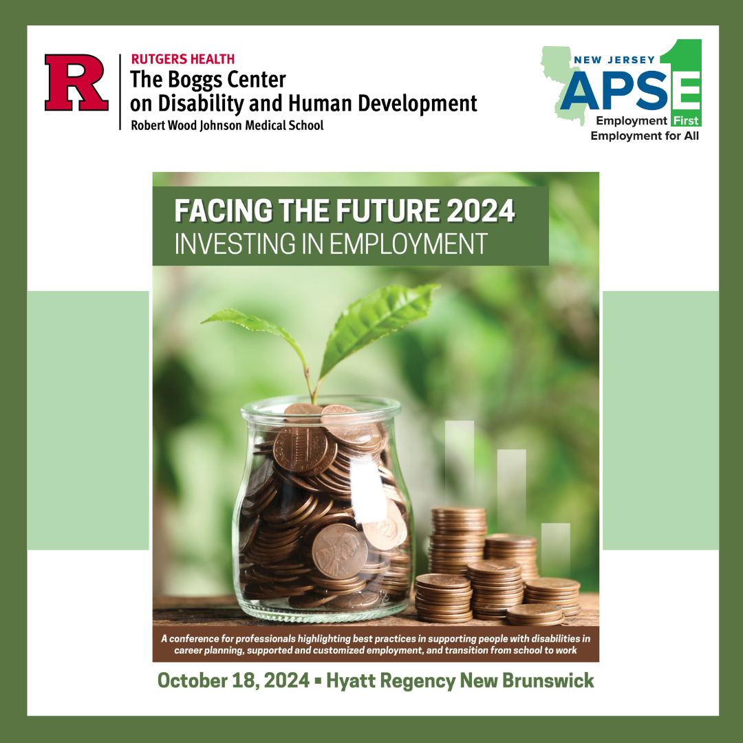 Facing the Future 2024 Investing in Employment conference program cover with logos for The Boggs Center and NJ APSE